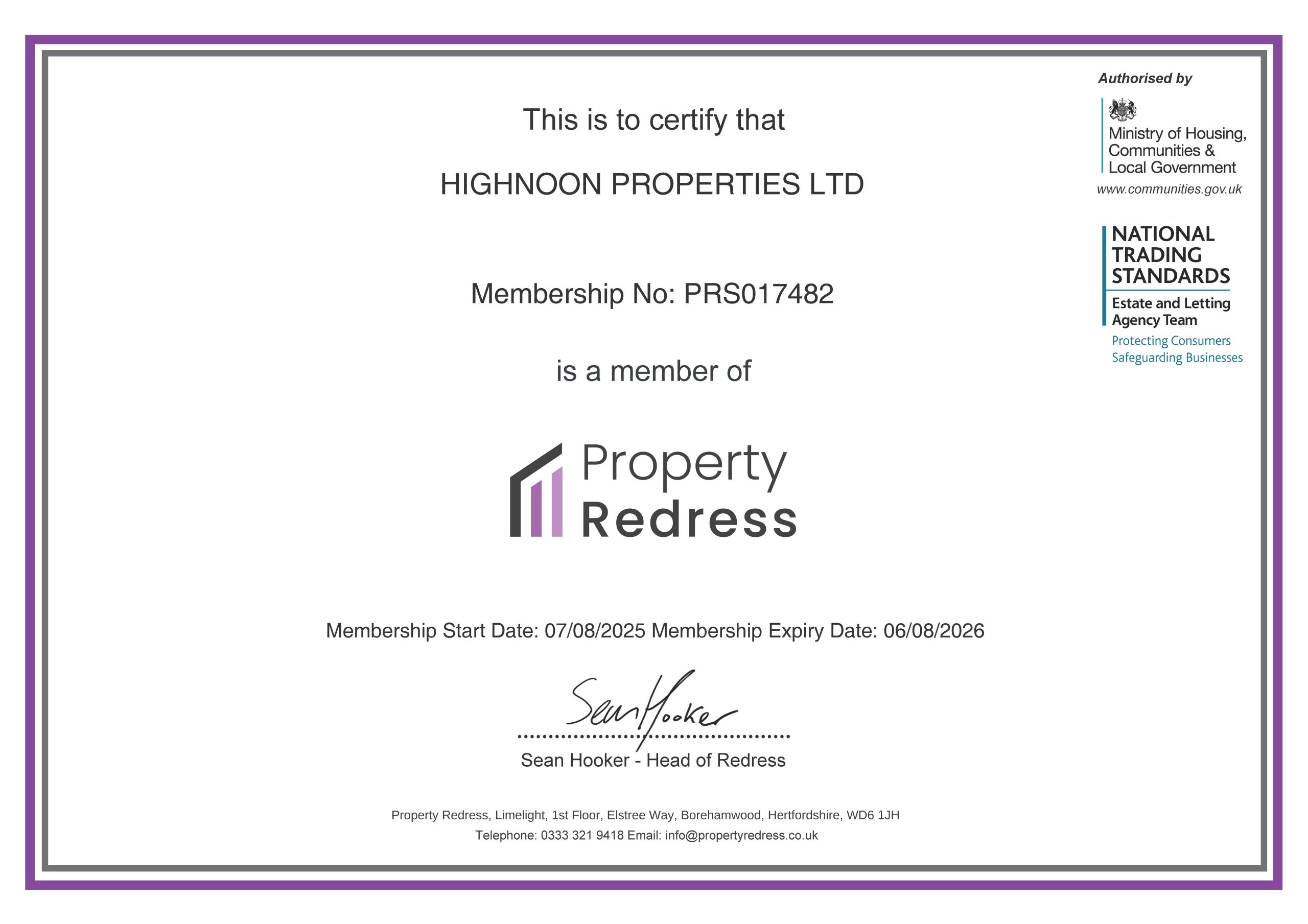 PRS MemberShip Certificate